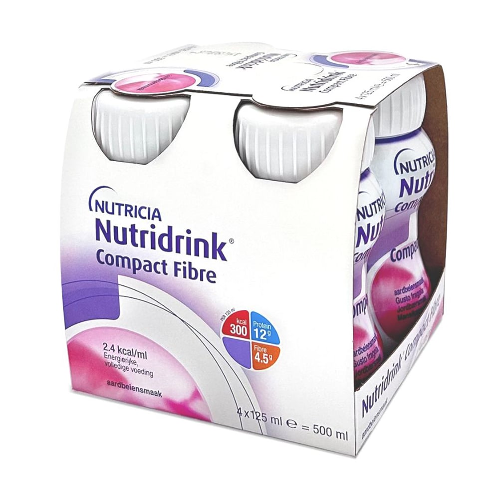 Спеціальне ентеральне харчування Nutricia Nutridrink Compact Fibre з харчовими волокнами зі смаком полуниці, від 3 років, 4*125 мл